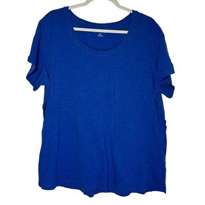 Eddie Bauer Women's XXXL Blue Slub Knit Scoop Neck Short Sleeve T-Shirt Relaxed