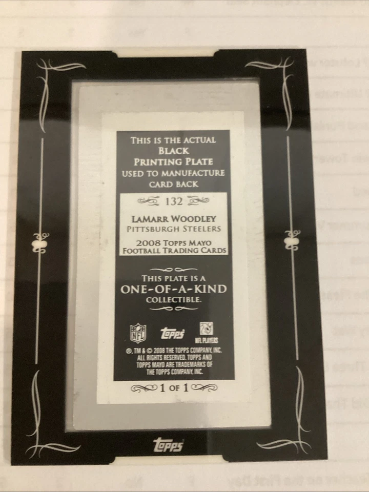 2008 Topps Mayo Mini 1/1 Printing Plate Lamar Woodley - Image 3 of 4