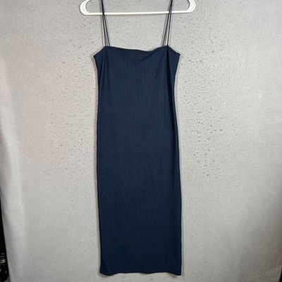 Topshop Womens Size 2 Navy Blue Ribbed Spaghetti Strap Midi Dress