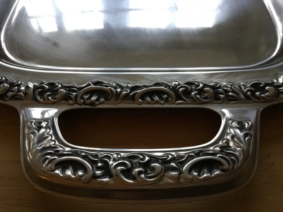 WMF Tablett Servierplatte Deko eckig Griffe Cromargan Barockstil Vintage Silber - Bild 2 von 4