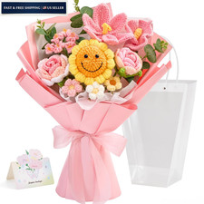 Faylifeway Crochet Flower Bouquet, Pink Knitted Sunflower Gift Large,