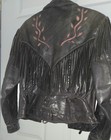 Fringe Black Leather Coat  Jacket Red Rose Vintage Size 10 Small Made In USA — photo 5