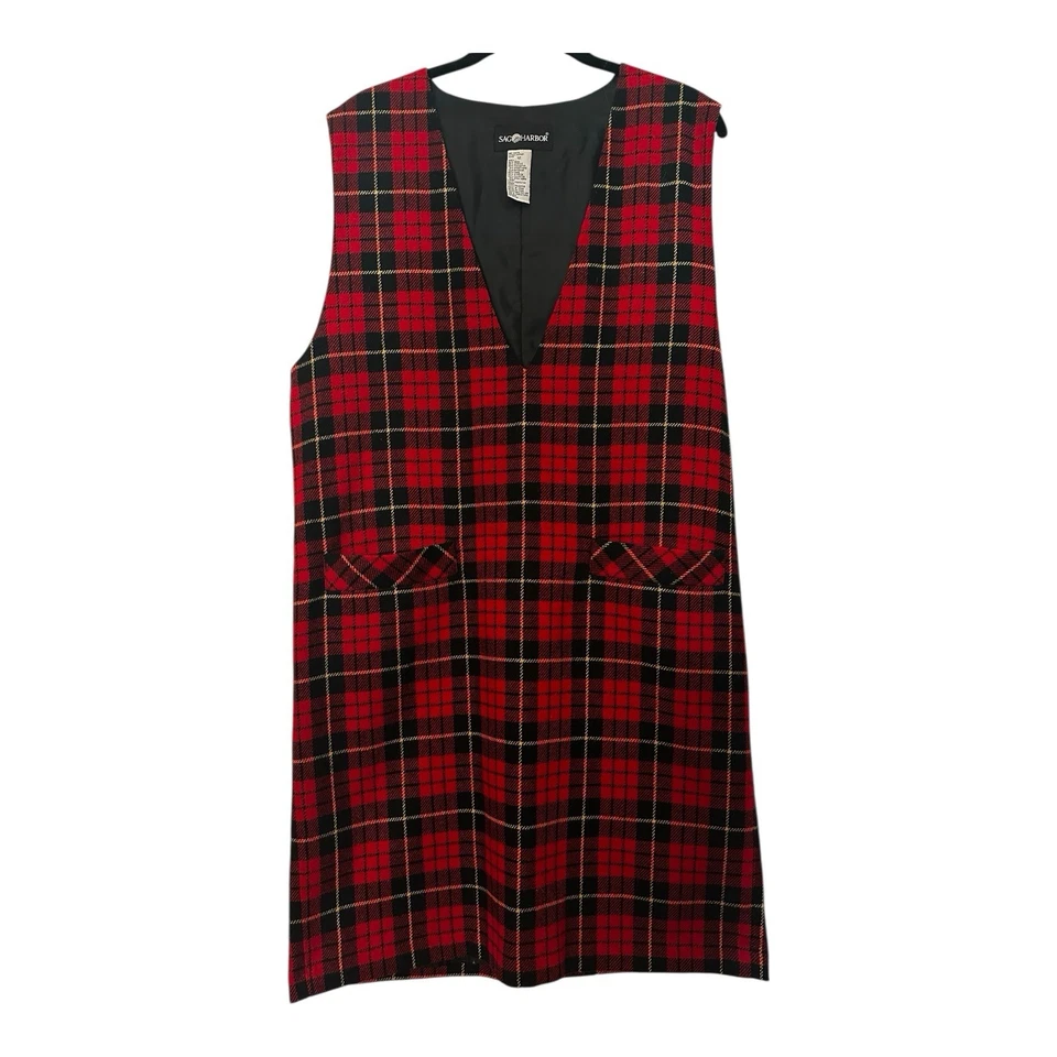 Винтажное рождественское праздничное платье без рукавов в клетку из шерстяной смеси Sag Harbor размер 12  - Изображение 3 из 4
