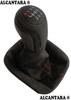 FÜR SEAT LEON 1P 5F FR SCHALTSACK SCHALTKNAUF ALCANTARA   6 G NAHT ROT D2