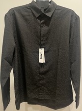 DKNY Long Sleeve Textured Dress Shirt Casual Formal Men  s Size Large Black