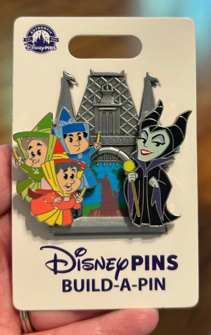 Disney Build A Pin Sleeping Beauty Castle Maleficent and Three Fairies NEW