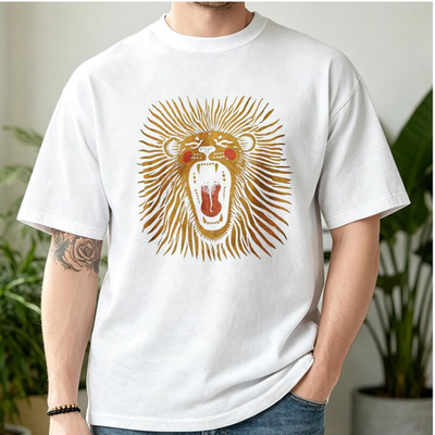 #ad Vintage Roaring Blush Cheek Lion Head Graphic Tee Black Woodcut Wild Cat Top $23.99