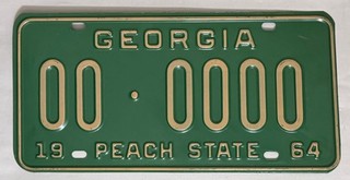 1964 GEORGIA Sample License Plate #00 0000