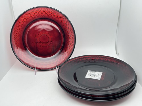 Luminarc Cristal D’Arques Glass Ruby Red Lunch Salad Dinner Plates 8”D Set Of 4 - Picture 1 of 8
