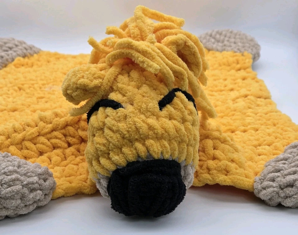 Manta de seguridad para bebé león almohadilla para siestas Lovey hecha a mano ganchillo voluminoso tejido suave Foto 4 de 4