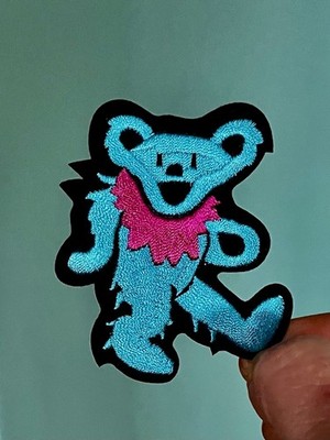Grateful Dead Iron On Patch Light Blue Dancing Bear Embroidered