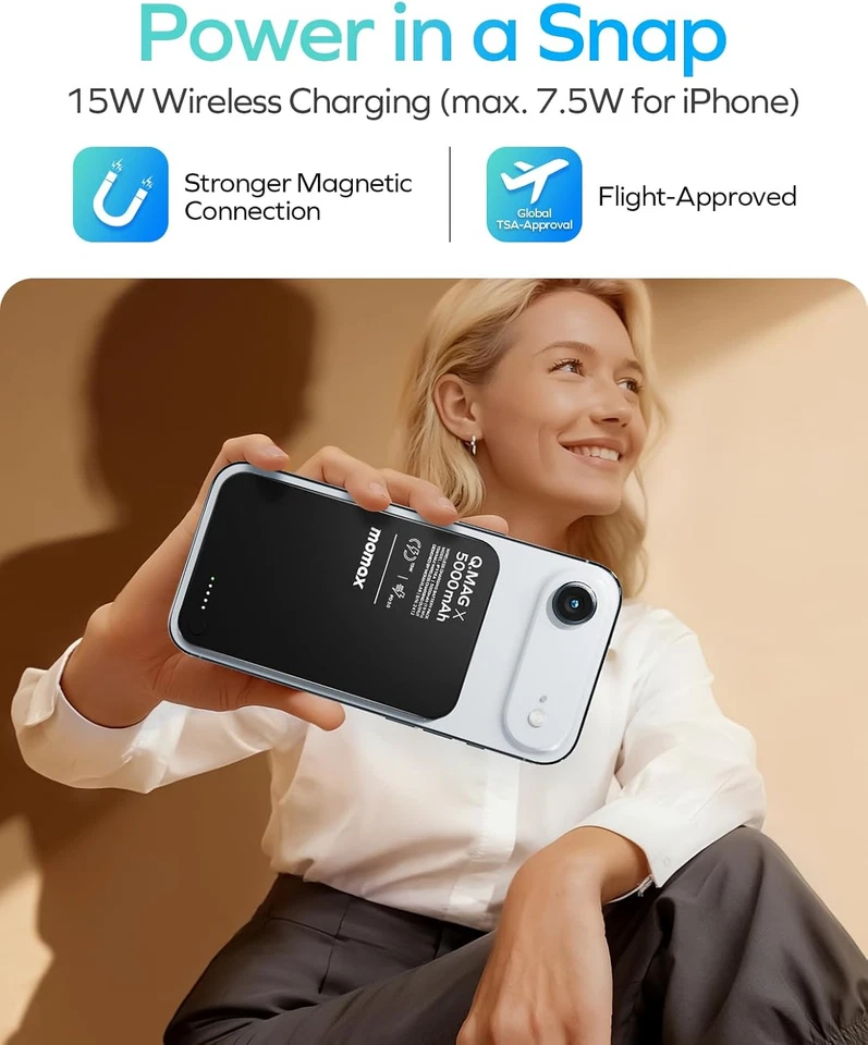 Banco de alimentación magnético MOMAX Q.MAG 5000 mAh, 0,3" cargador portátil ultra delgado batería Foto 2 de 4