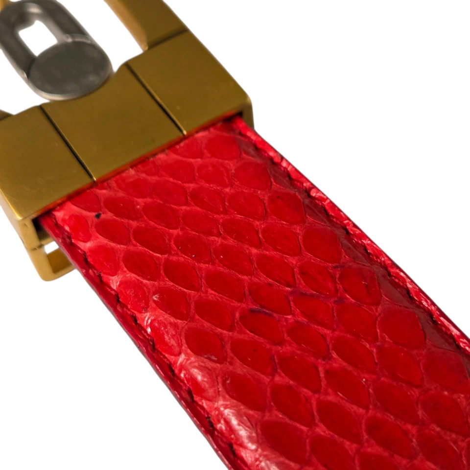 Cinturón de piel de serpiente genuino rojo vintage para mujer cinturón con hebilla de metal dorado 37" - 41" Foto 4 de 4