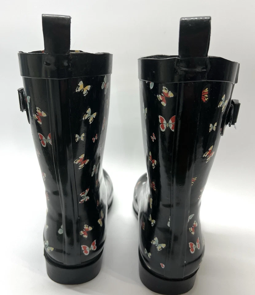 Lindas botas de lluvia Capelli Butterfly para mujer talla 9 negras de goma impermeables Foto 4 de 4