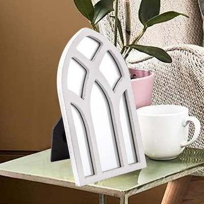 Rustic Arched Wooden Small Mirror for Desk 6 X 11 Inch, Distressed White Farm...