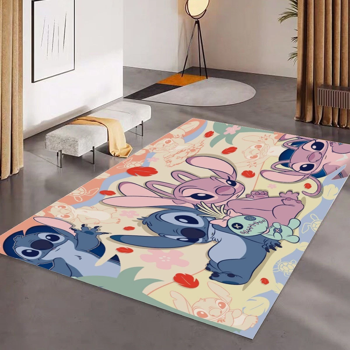 Stitch and Angel Print Foldable Rectangular Floor Mat Rug