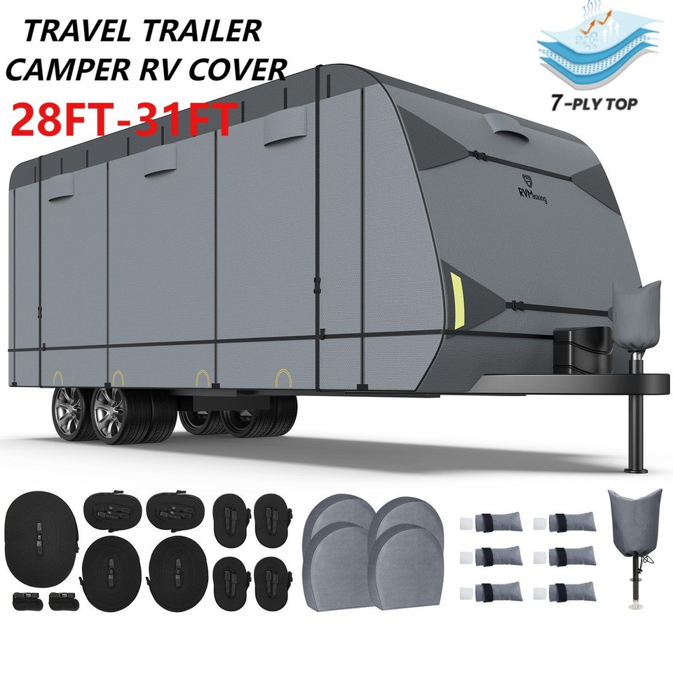 RVMasking Travel Trailer RV Cover 7 Layers AntiUV Top Camper Cover Fit