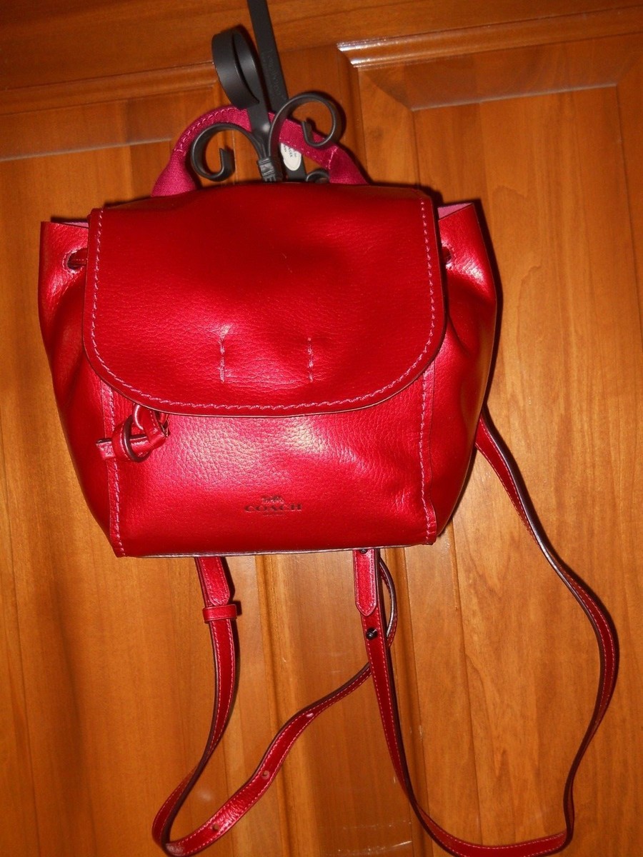 coach derby backpack in pebble leather Tas F59819 Black Balilene Inside zip pocket NWT Coach Hot Pink Metallic