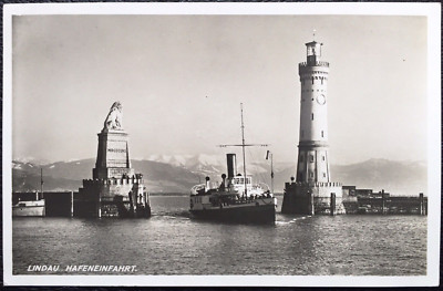 AK Lindau Hafeneinfahrt Dampfschiff EF 1933 Glan - Münchweiler Bahnhof gelaufen