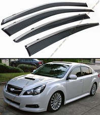 For 10-14 Subaru Legacy 4 Dr Sedan Clip-on Smoke Tinted Window Visor Chrome Trim