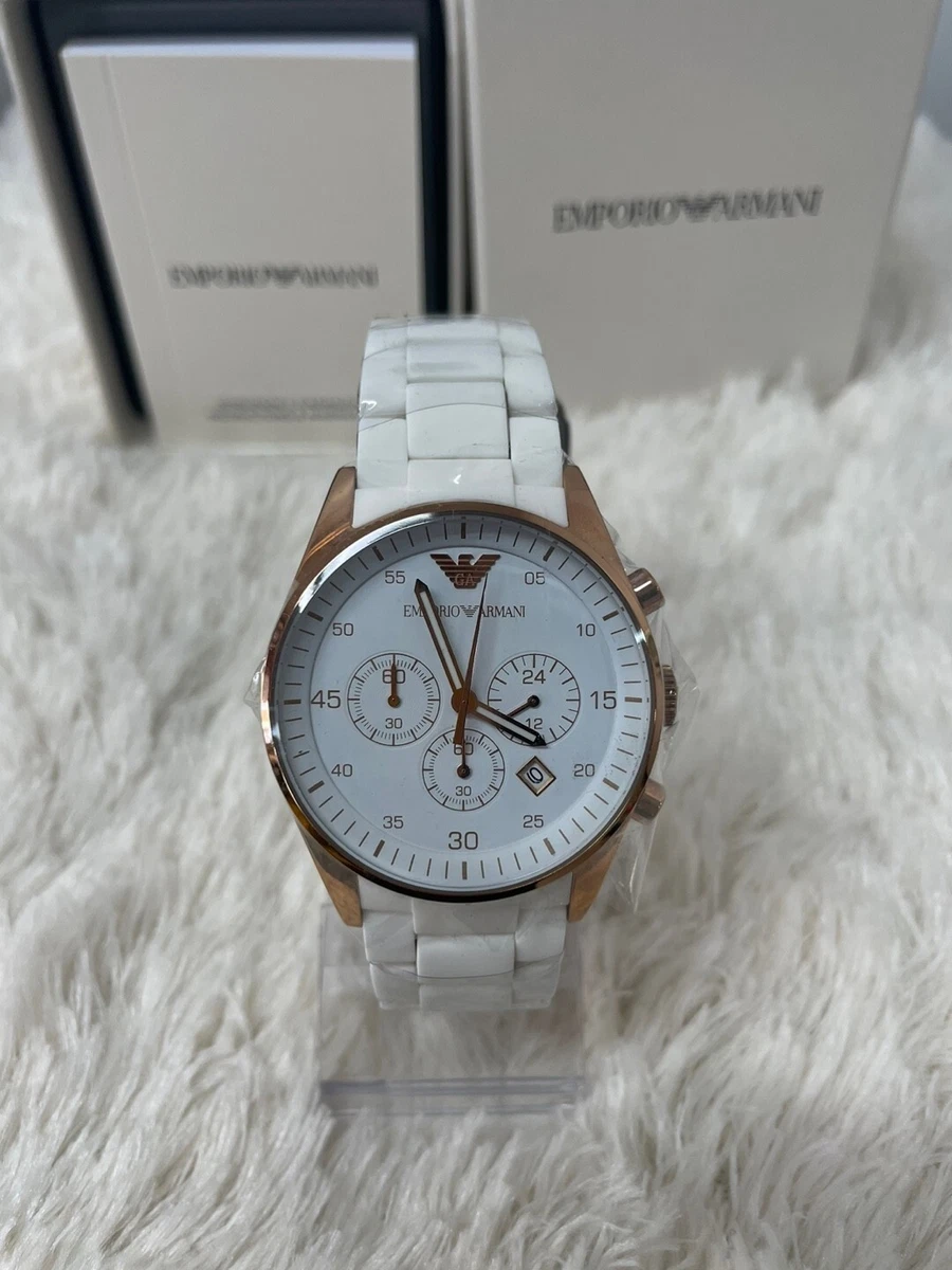 Authentic EMPORIO ARMANI White Urethane Chrono couple set Watch