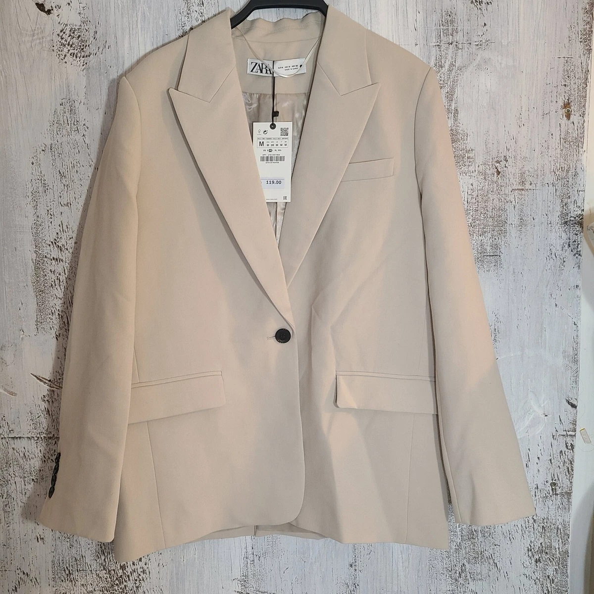 ZARA STRAIGHT BLAZER WITH POCKETS BEIGE 2761 057 834 SIZE M