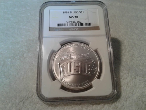1991 D NGC MS70 USO $1 SILVER COMMEMORATIVE COIN