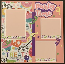 12X12 PARTY TIME PINK PREMADE SCRAPBOOK PAGE PAPER PIECING - TONYA 4496