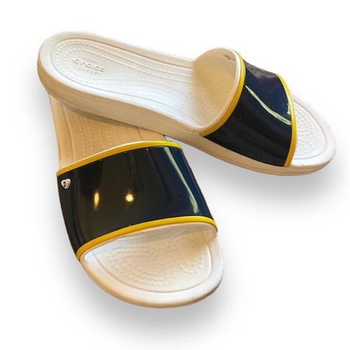 CROCS Women's Slide Sandals Navy Yellow Size 6 white … Gem