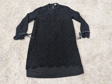 Gap Shift Dress Women 4 Black Floral Lace Overlay Lined Tie-Sleeve