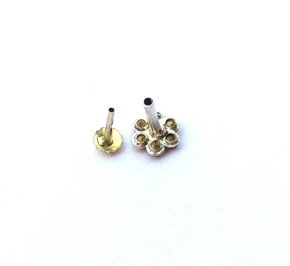 Designer Stud Nose Ring Silver Plated Nose Ear Push Pin Indian Fashion Jewelry - Image 4 of 4