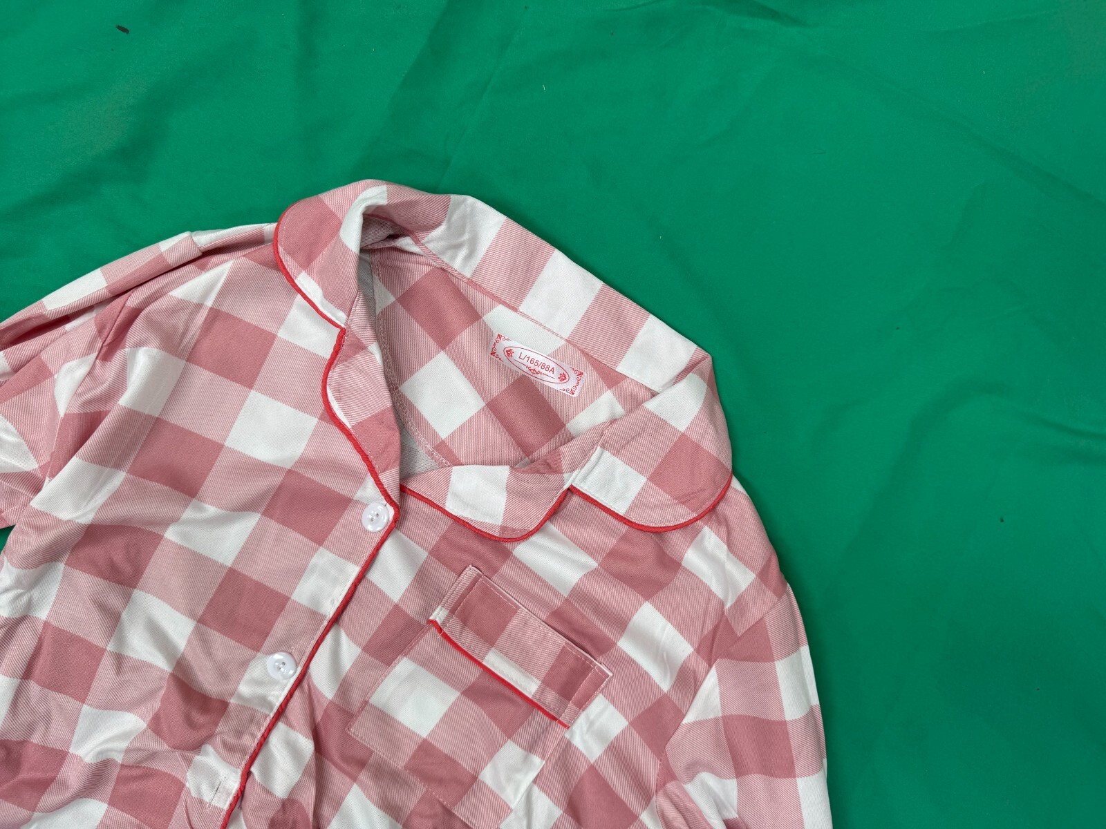 Women’s Pink Gingham Pyjama Set Long Sleeve Top & Full-Length Trousers – Size image 3