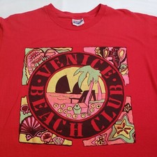 Vtg 90’s Single Stitch Venice Beach Club T-shirt Sz XL Red 100% Cotton USA Made