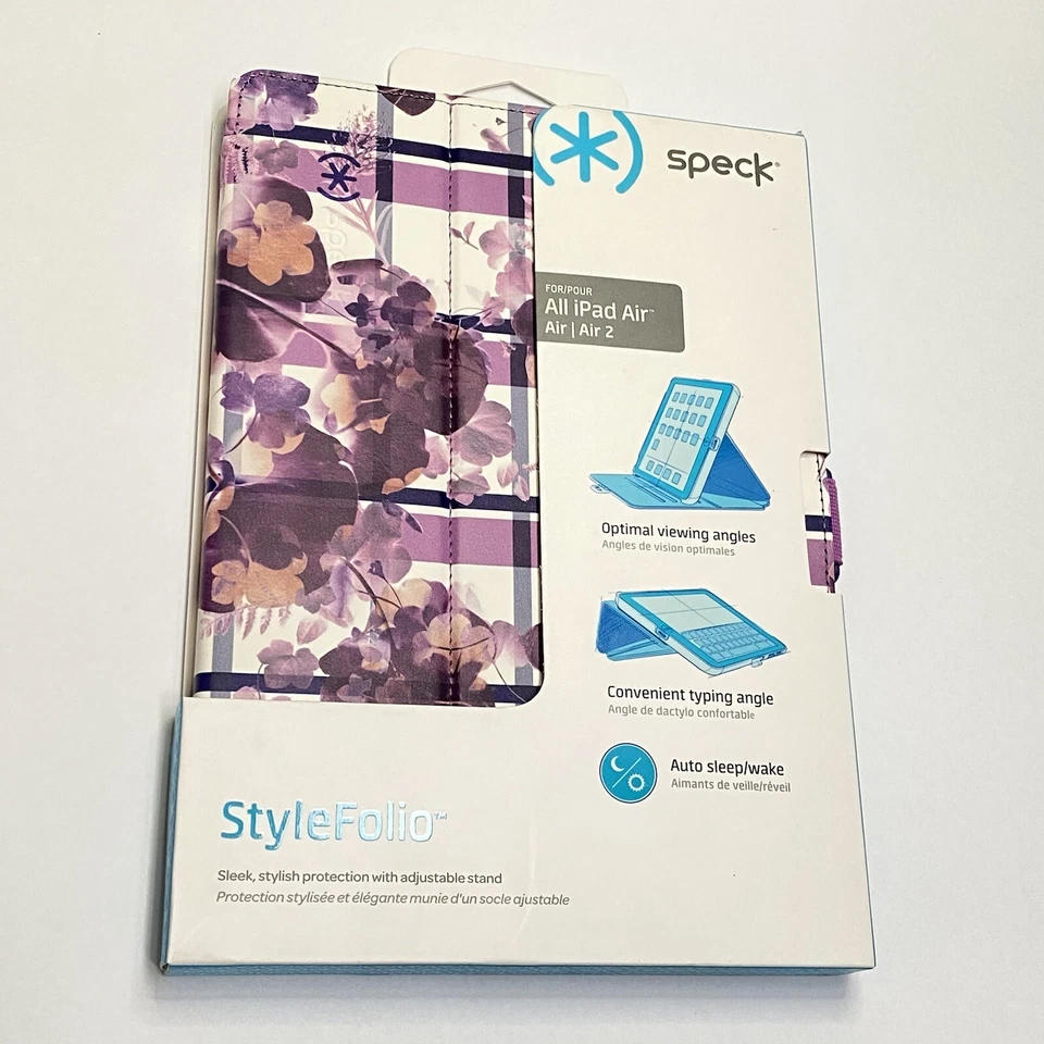 Speck StyleFolio Tablet Case All iPad Air & Air 2 Pro Floral Plaid Purple New - Image 4 of 4