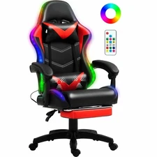 360° Swivel Computer Chair RGB LED Lights Reclining Gaming Chair With Headrest