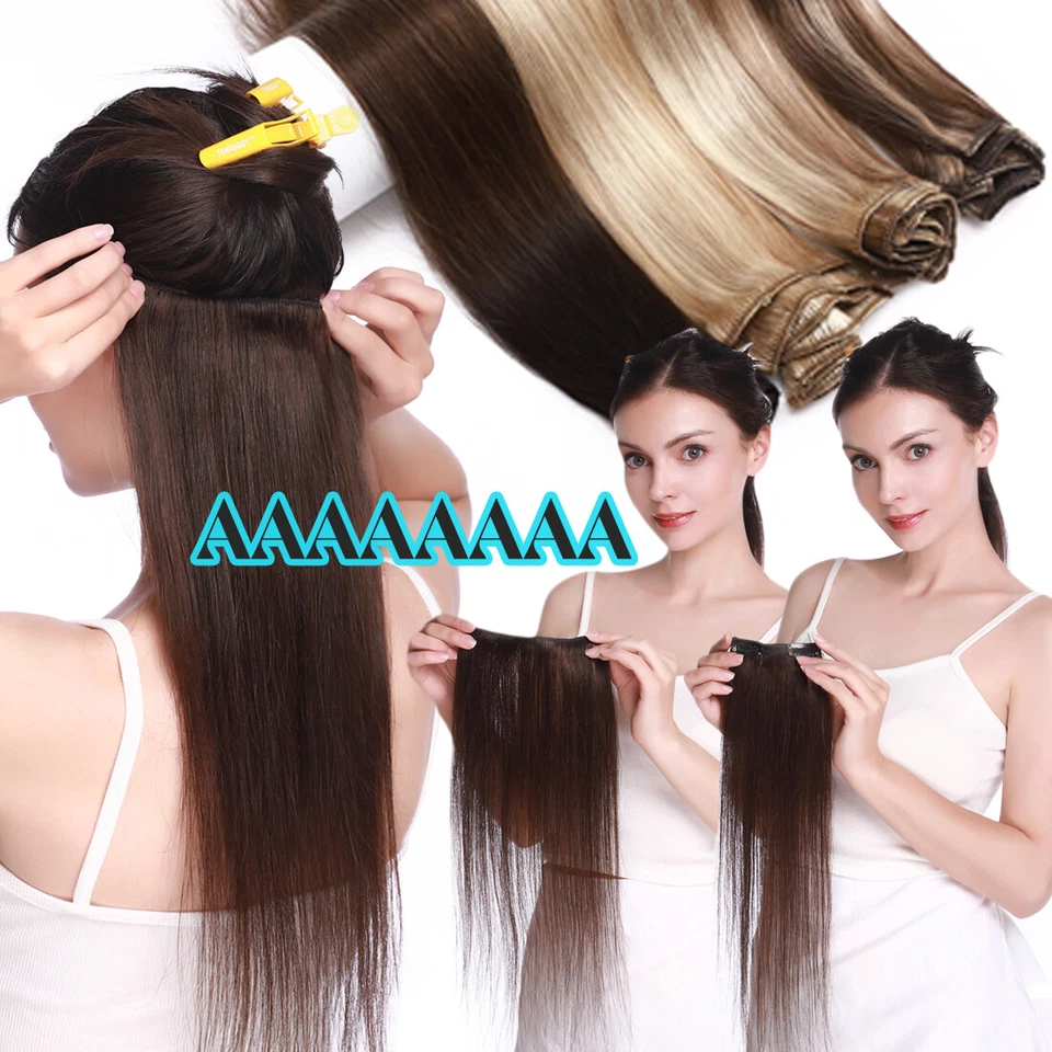 Clip In Extensions Set Remy Echthaar 30cm-80cm Haarverlängerung 8 Tressen hair - Bild 2 von 4