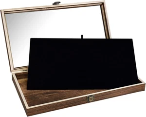 Wooden Jewelry Display Case with Tempered Glass Lid and Removable  - Picture 1 of 12