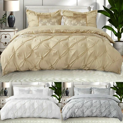 PRIME02 Luxury Reversible Jacquard Glitter Quilt Duvet Cover Double King Size Bed Set
