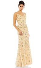 Mac Duggal Gold Sleeveless Floral Sequin Beaded Slip Dress Size 6 $458