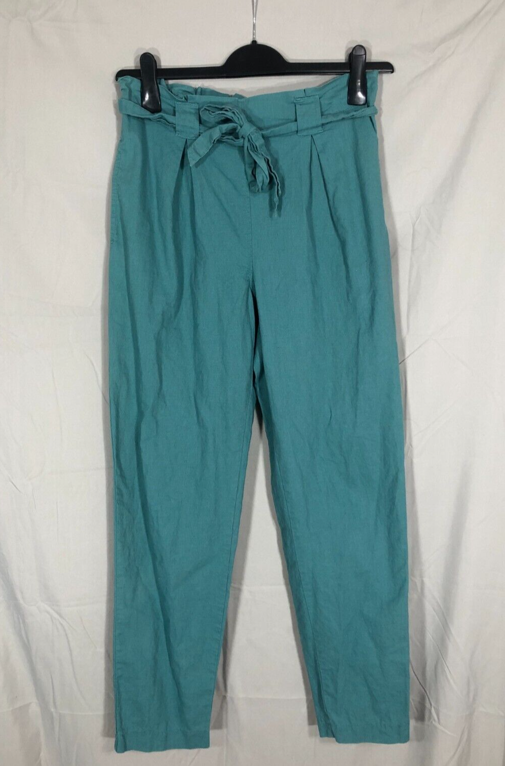CHELSEA & VIOLET Green LINEN BLEND Tapered Leg PLEATED Tie Belt PANTS Sz XS