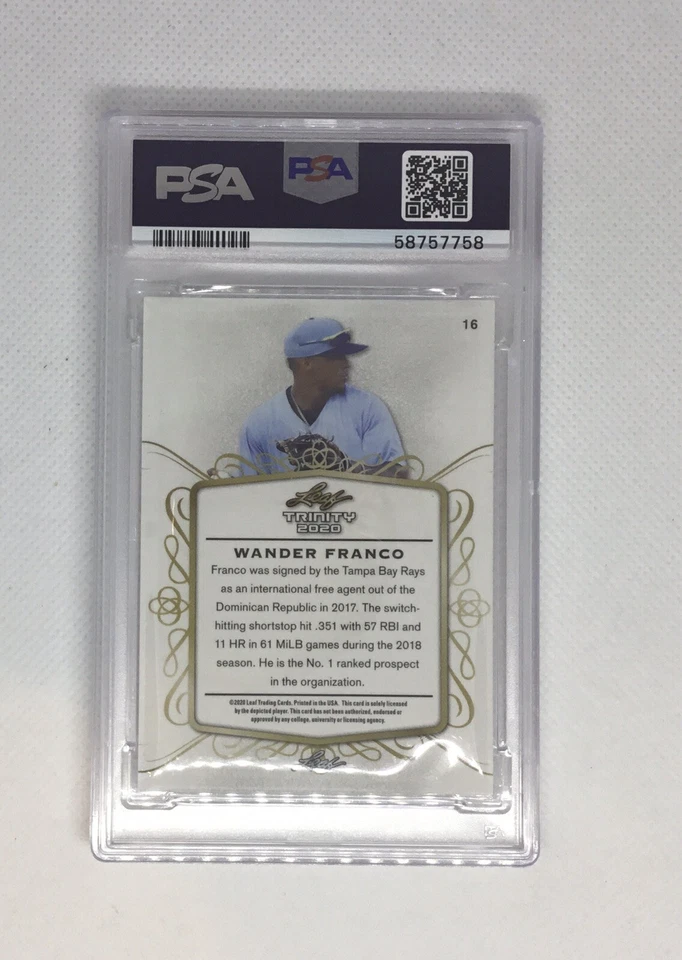 🔥WOW🔥 Beautiful Card! 2020 Leaf Trinity Rays Wander Franco PSA 10 POP 2 - Image 2 of 2