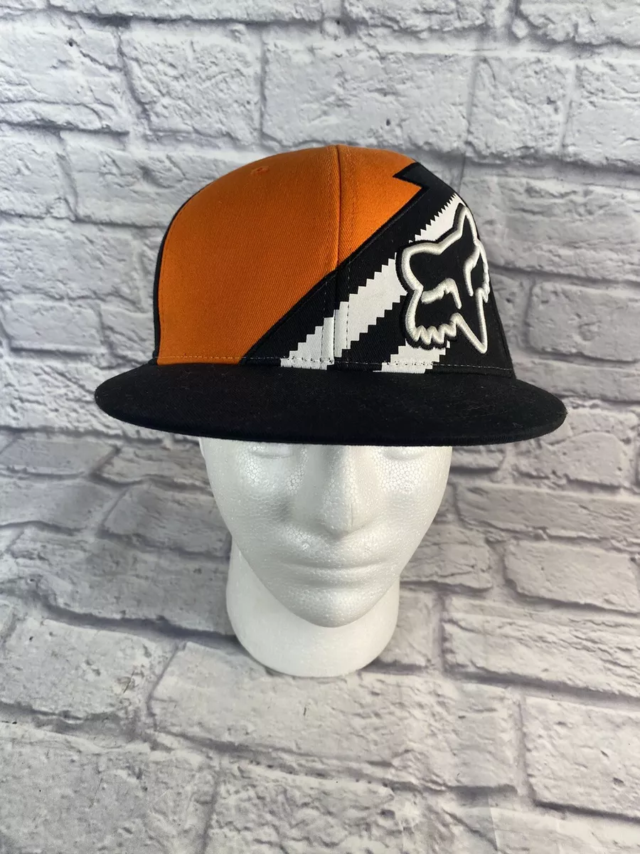 FOX RACING Mens Flexfit Hat , Orange/ black, Flat bill, 