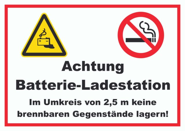 Achtung Batterie Ladestation Schild