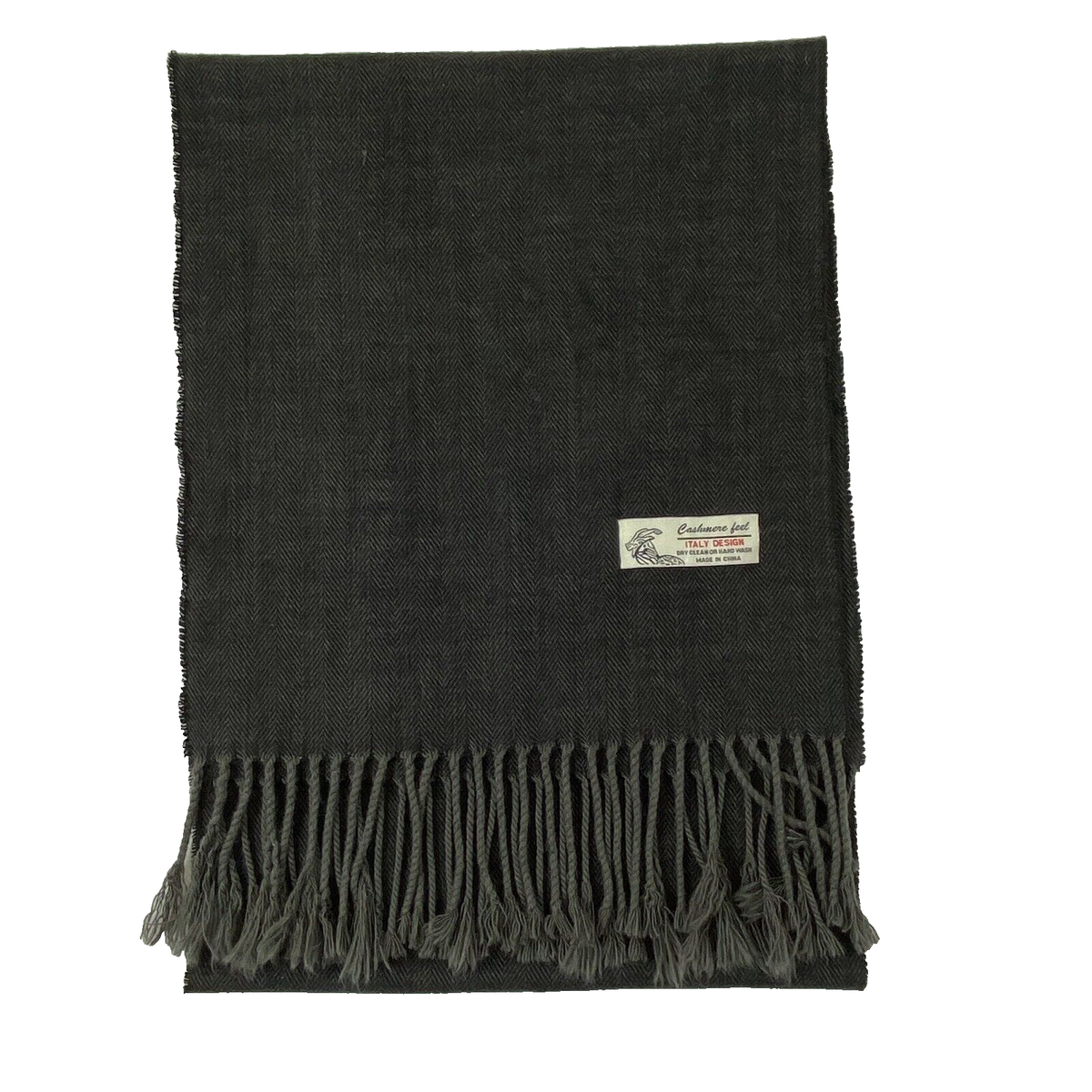 Cashmere Feel Italy Design Winter Scarf Fringed 66 x 13 Charcoal