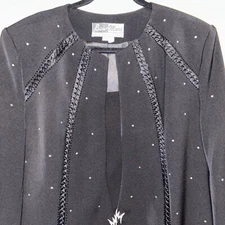 Ben Marc International Long Black Rhinestone Satin Blazer Jacket Womens14