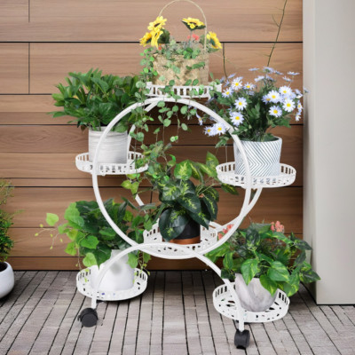 UNHO Weiß Schwarz Metall Blumenhalter 6 Töpfe Pflanzenständer Regal 78 cm Hoch