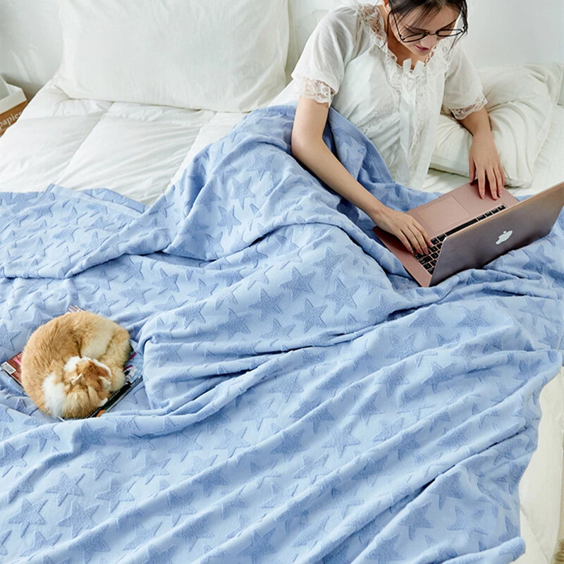 Pure Cotton Towel Blanket Soft Star Relief Traditional Craft Bed Cover Sheet New - Image 2 of 4