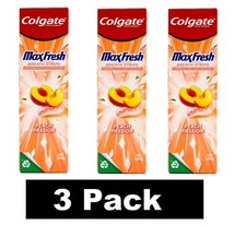 3 x COLGATE 100g TOOTHPASTE MAX FRESH WITH MINI BREATH STRIPS PEACH PASSION NEW