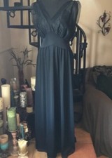 Vintage Chiffon Empire Waist Black Long Maxi Nightgown Slip Dress Chemise
