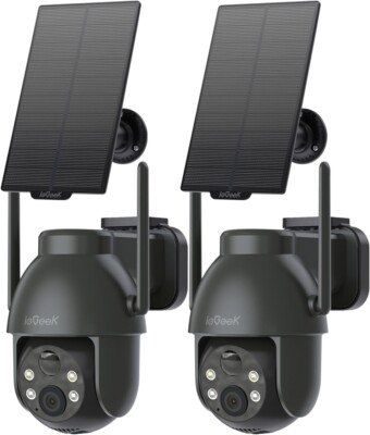 2PCS ieGeek Solar Camera Wireless Outdoor WiFi Cameras for Home Security System